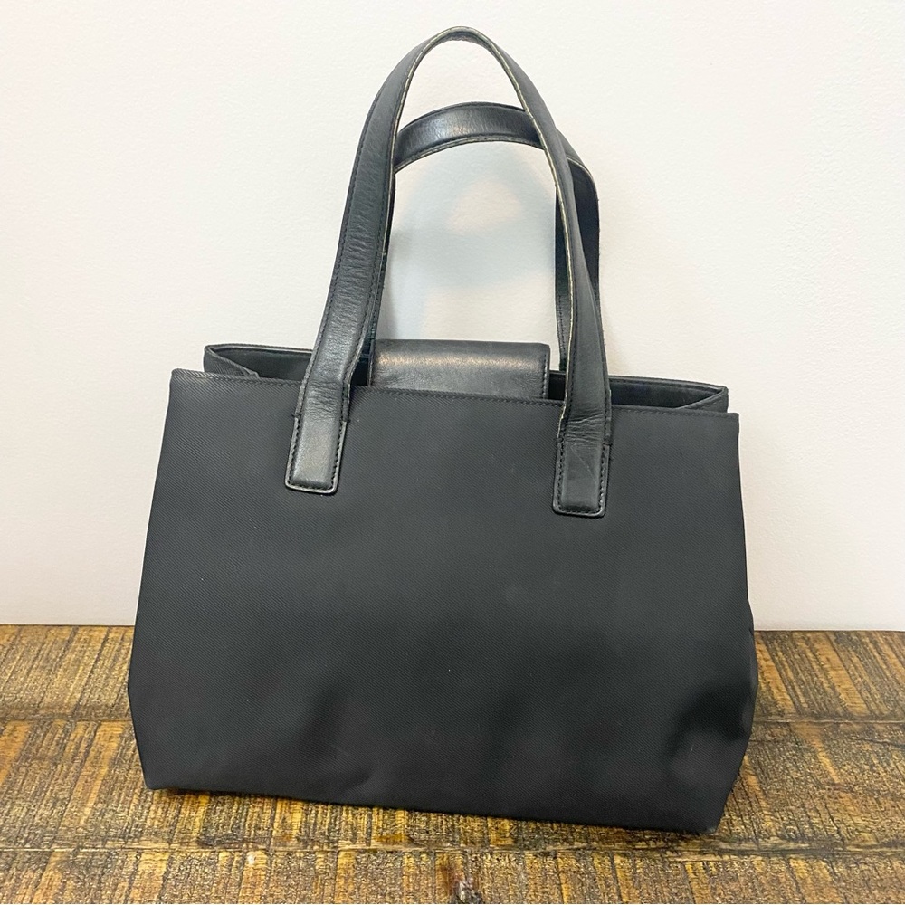 Vintage Coach Twill Tote Black twill fabric with black leather accent